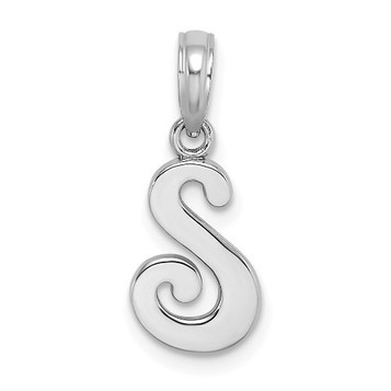 14K White Gold Polished S Script Initial Charm Pendant - (A90-786) 14K White Gold Polished S Script Initial Charm Pendant - (A90-786)