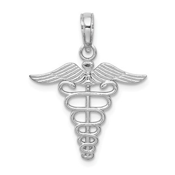 14k White Gold Cadudeus Charm Pendant - (A90-940)