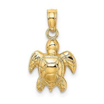 14K Yellow Gold 2-D Textured Mini SEA TURTLE Charm Pendant - (A92-185) 14K Yellow Gold 2-D Textured Mini SEA TURTLE Charm Pendant - (A92-185)