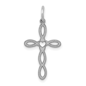 14K White Gold Laser Designed Cross Charm 27mm length - (B11-645)