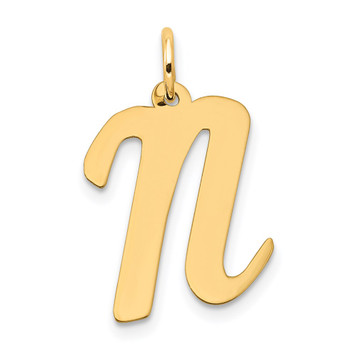 14K Yellow Gold Large Script Initial Letter N Charm Pendant - (B13-131)