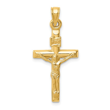 14K Yellow Gold Hollow Crucifix Pendant - (B14-464)