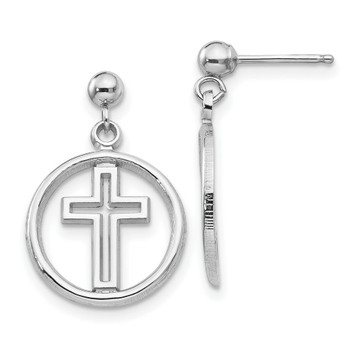 14K White Gold Polished Eternal Life Cross Dangle Post Earrings - (B36-923) 14K White Gold Polished Eternal Life Cross Dangle Post Earrings - (B36-923)
