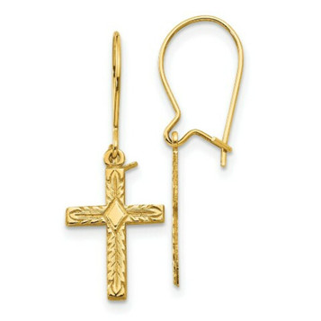14K Yellow Gold Polished & Satin Cross Earrings - (B40-877) 14K Yellow Gold Polished & Satin Cross Earrings - (B40-877)