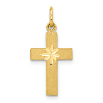 14K Yellow Gold Small Diamond-cut Cross Pendant - (A82-880)
