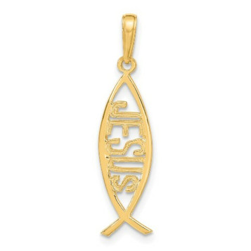 14K Yellow Gold Ichthus Fish with Jesus Pendant - (A83-573) 14K Yellow Gold Ichthus Fish with Jesus Pendant - (A83-573)