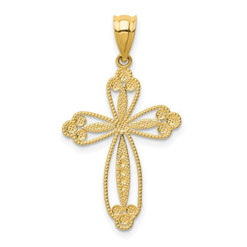 14K Yellow Gold Budded Cross Pendant 32mm length - (A84-445)