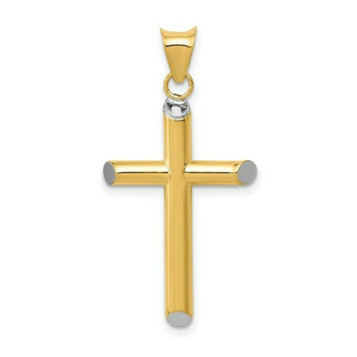 14K Yellow Gold Two-tone 3-D Hollow Cross Pendant 34mm length - (A84-969) 14K Yellow Gold Two-tone 3-D Hollow Cross Pendant 34mm length - (A84-969)
