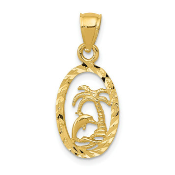 14K Yellow Gold Dolphin and Palm Tree Pendant - (A85-234) 14K Yellow Gold Dolphin and Palm Tree Pendant - (A85-234)