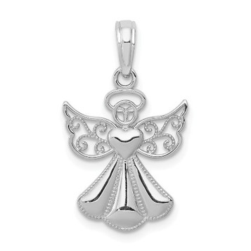 14k White Gold Polished and Textured Guardian Angel With Heart Pendant - (A90-353) 14k White Gold Polished and Textured Guardian Angel With Heart Pendant - (A90-353)