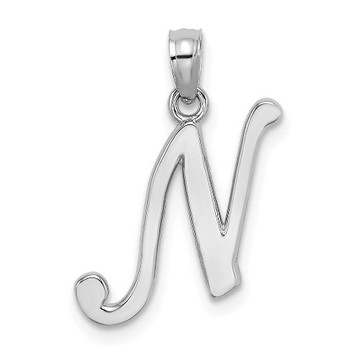 14K White Gold Polished N Script Initial Charm Pendant - (A90-866)