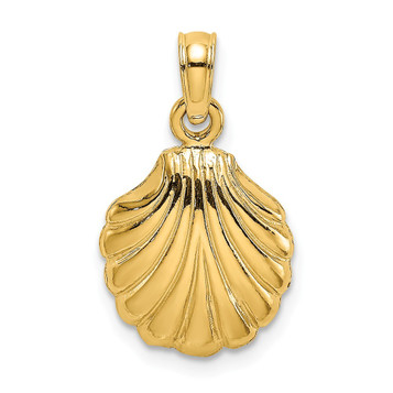 14K Yellow Gold 2-D Polished SCALLOP SHELL Charm Pendant - (A91-182)