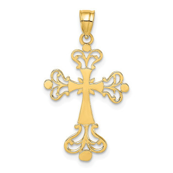 14K Yellow Gold Polished Fancy Cross Charm Pendant - (A92-834) 14K Yellow Gold Polished Fancy Cross Charm Pendant - (A92-834)