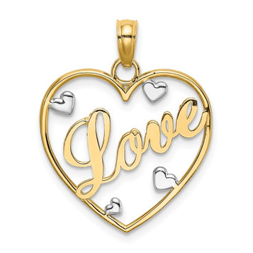 14K Yellow Gold Love In Heart With Rhodium-Plated Heart Accents Charm Pendant - (A94-349) 14K Yellow Gold Love In Heart With Rhodium-Plated Heart Accents Charm Pendant - (A94-349)