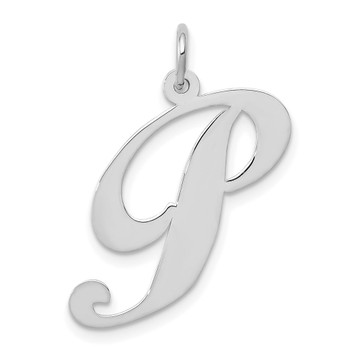 14K White Gold Large Fancy Script Initial Letter P Charm Pendant - (B11-860)