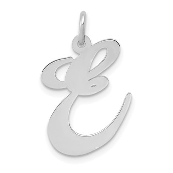14K White Gold Large Fancy Script Initial Letter E Charm Pendant - (B13-546)
