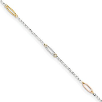 14K Tri-Color Gold Oval Link with 1'' extension Anklet - Length 9'' inches - (C64-110) 14K Tri-Color Gold Oval Link with 1'' extension Anklet - Length 9'' inches - (C64-110)