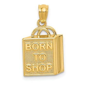 14K Yellow Gold Shopping Bag Born to Shop Pendant - (A82-991)