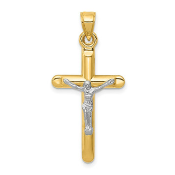 14K Two-tone Gold Hollow Crucifix Pendant 36mm length - (A83-851) 14K Two-tone Gold Hollow Crucifix Pendant 36mm length - (A83-851)