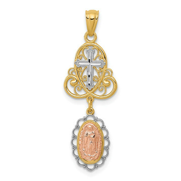 14K Yellow Gold Two-tone Two-tone Our Lady of Guadalupe Cross Pendant - (A84-134) 14K Yellow Gold Two-tone Two-tone Our Lady of Guadalupe Cross Pendant - (A84-134)