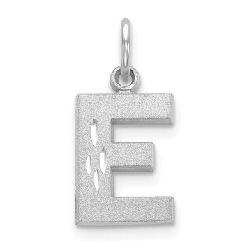 14K White Gold Solid Satin Diamond-cut Initial Letter E Charm Pendant - (A84-178)