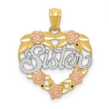 14K Two-tone Gold and Rhodium Sister Heart Pendant - (A85-113) 14K Two-tone Gold and Rhodium Sister Heart Pendant - (A85-113)