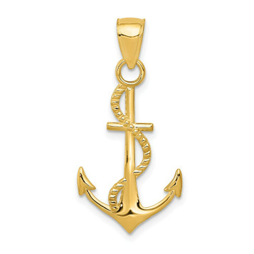 14K Yellow Gold Polished Anchor with rope Pendant - (A85-263) 14K Yellow Gold Polished Anchor with rope Pendant - (A85-263)