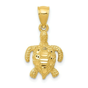 14K Yellow Gold Polished and Textured Diamond-cut Sea Turtle Pendant - (A85-742) 14K Yellow Gold Polished and Textured Diamond-cut Sea Turtle Pendant - (A85-742)