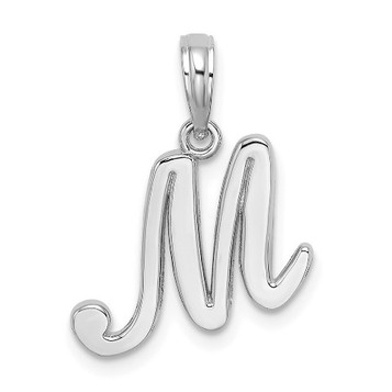 10K White Gold Polished M Script Initial Charm Pendant - (A88-402) 10K White Gold Polished M Script Initial Charm Pendant - (A88-402)