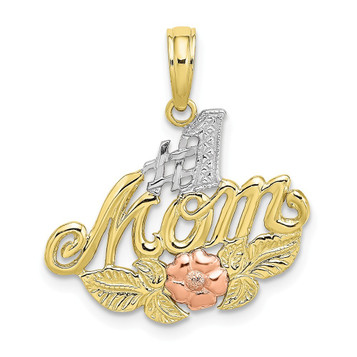 10K Yellow & Rose Gold #1 MOM With Flower Charm Pendant - (A88-984) 10K Yellow & Rose Gold #1 MOM With Flower Charm Pendant - (A88-984)