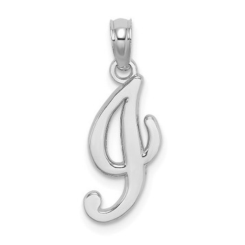 14K White Gold Polished I Script Initial Charm Pendant - (A90-818)