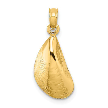 14K Yellow Gold 2-D Polished Mussel Shell Charm Pendant - (A92-368)