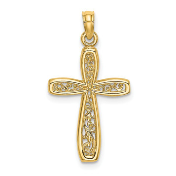 14K Yellow Gold Cross With Filigree Center Charm Pendant - (A92-828) 14K Yellow Gold Cross With Filigree Center Charm Pendant - (A92-828)