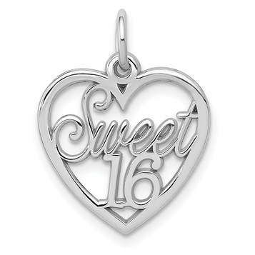 14K White Gold Sweet 16 Birthday Heart Charm Pendant - (A98-386) 14K White Gold Sweet 16 Birthday Heart Charm Pendant - (A98-386)