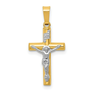 14K Two-tone Gold INRI Hollow Crucifix Pendant 24mm length - (B11-553) 14K Two-tone Gold INRI Hollow Crucifix Pendant 24mm length - (B11-553)