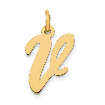 14K Yellow Gold Medium Script Initial Letter V Charm Pendant - (B13-192) 14K Yellow Gold Medium Script Initial Letter V Charm Pendant - (B13-192)