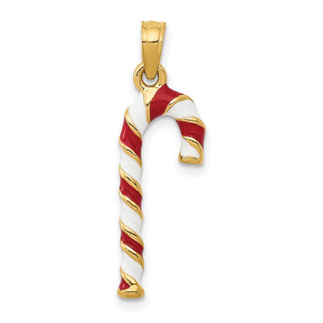 14K Yellow Gold Enameled Candy Cane Charm - (B13-248) 14K Yellow Gold Enameled Candy Cane Charm - (B13-248)