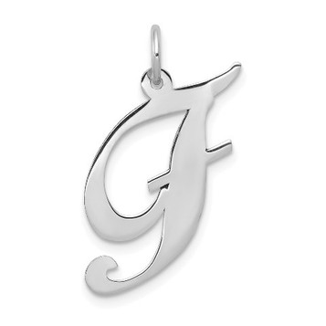 14K White Gold Large Fancy Script Initial Letter F Charm Pendant - (B13-419)