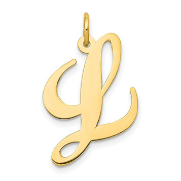 14K Yellow Gold Large Fancy Script Initial Letter L Charm Pendant - (B13-424)