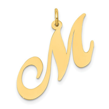 14K Yellow Gold Large Fancy Script Initial Letter M Charm Pendant - (B13-502)