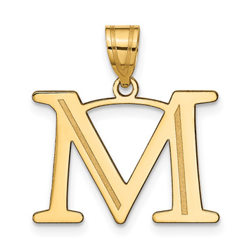 14K Yellow Gold Polished Etched Letter M Initial Pendant - (B14-780)