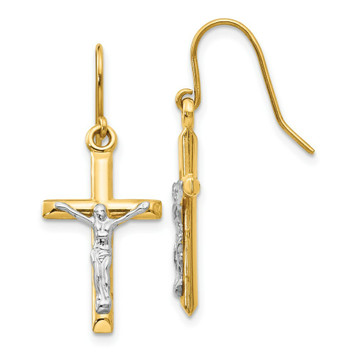 14K Two-tone Gold Polished Crucifix Earrings - (B41-521) 14K Two-tone Gold Polished Crucifix Earrings - (B41-521)
