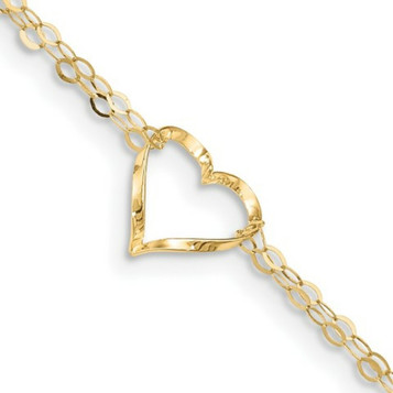 14K Yellow Gold Double Strand Heart Anklet - Length 9'' inches - (C64-115) 14K Yellow Gold Double Strand Heart Anklet - Length 9'' inches - (C64-115)