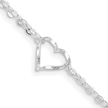 14K White Gold Double Strand Heart Anklet - Length 9'' inches - (C64-127) 14K White Gold Double Strand Heart Anklet - Length 9'' inches - (C64-127)