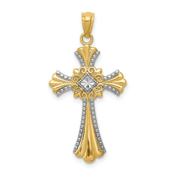 14K Yellow Gold Rhodium Diamond-cut Cross Pendant 28mm length - (A83-654) 14K Yellow Gold Rhodium Diamond-cut Cross Pendant 28mm length - (A83-654)