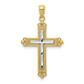 14K Yellow Gold Rhodium Diamond-cut Cross Pendant 27mm length - (A84-130) 14K Yellow Gold Rhodium Diamond-cut Cross Pendant 27mm length - (A84-130)