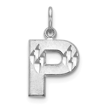 14K White Gold Solid Satin Diamond-cut Initial Letter P Charm Pendant - (A84-204) 14K White Gold Solid Satin Diamond-cut Initial Letter P Charm Pendant - (A84-204)