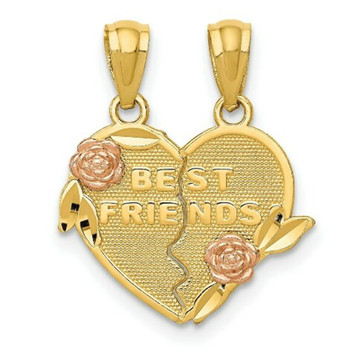 14K Two-tone Gold Best Friends break apart Heart Pendant - (A84-570)