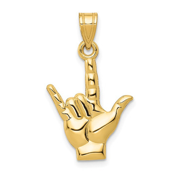 14K Yellow Gold Polished I Love You Hand Sign Language Charm - (A84-758) 14K Yellow Gold Polished I Love You Hand Sign Language Charm - (A84-758)