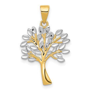 14K Yellow Gold & Rhodium Diamond-cut Tree Pendant - (A85-139) 14K Yellow Gold & Rhodium Diamond-cut Tree Pendant - (A85-139)